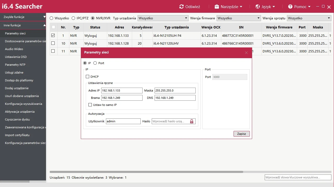 Zarządzanie i konfiguracja systemu monitoringu serii i6.4 za pomocą narzędzia I6.4 Searcher