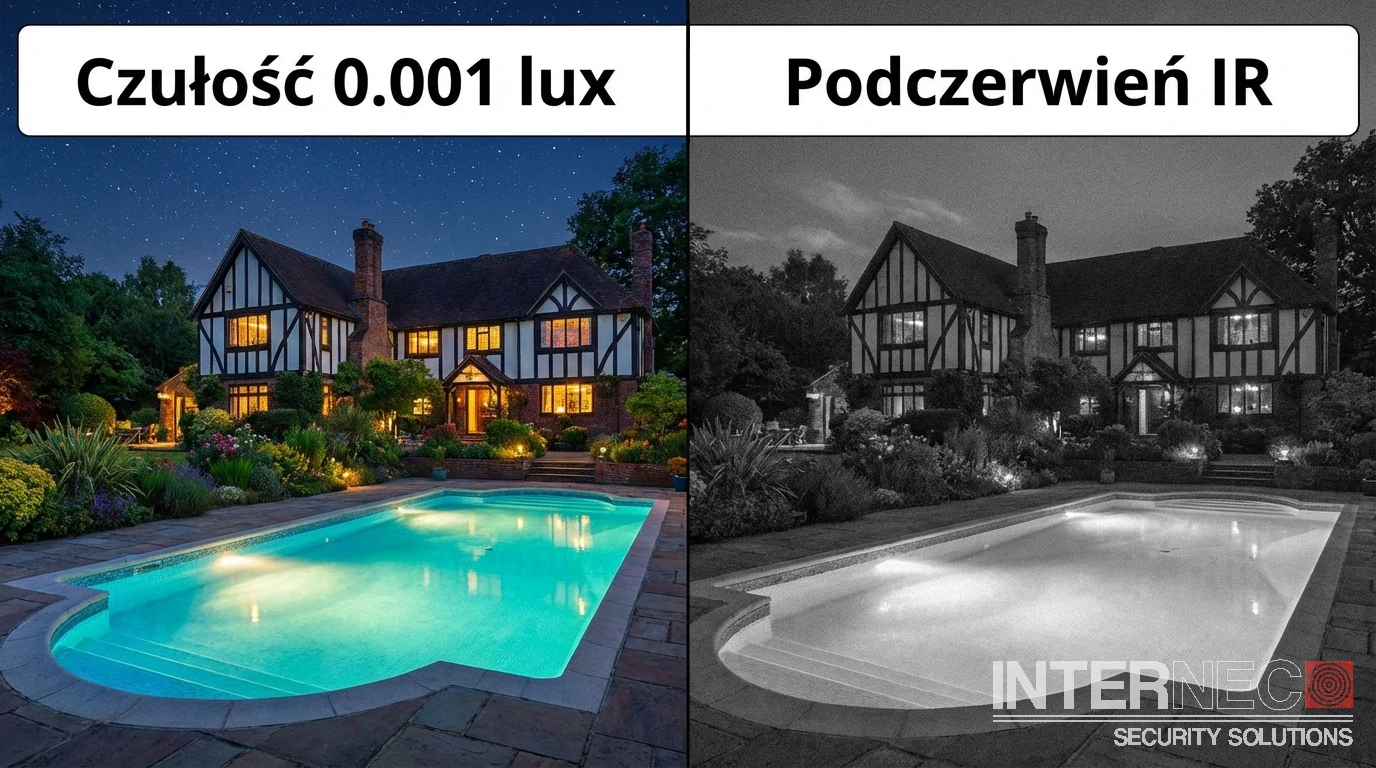 Porównanie obrazu nocnego: model z czułością 0.001 lux vs model w trybie podczerwieni IR