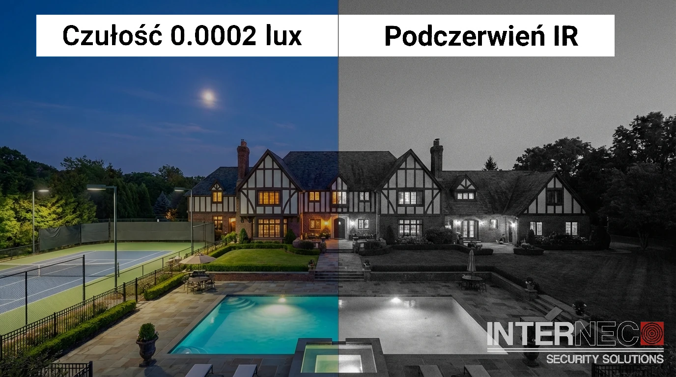 Porównanie obrazu nocnego: model z czułością 0.0002 lux vs model w trybie podczerwieni IR