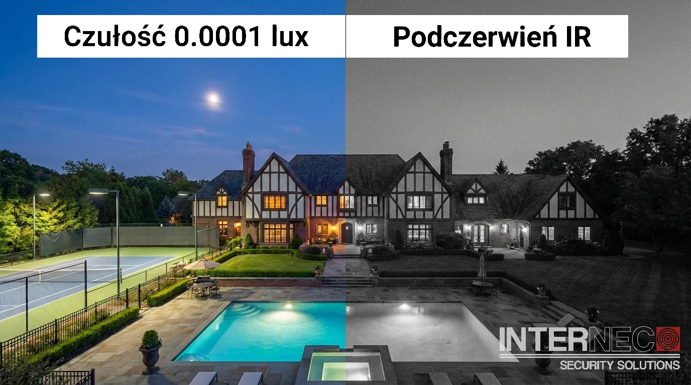 Porównanie obrazu nocnego: model z czułością 0.0001 lux vs model w trybie podczerwieni IR