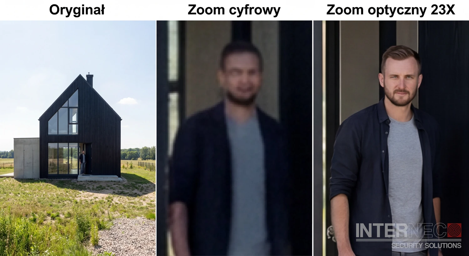 Porównanie:  zoom cyfrowy kontra 23-krotne przybliżenie optyczne w kamerze monitoringu