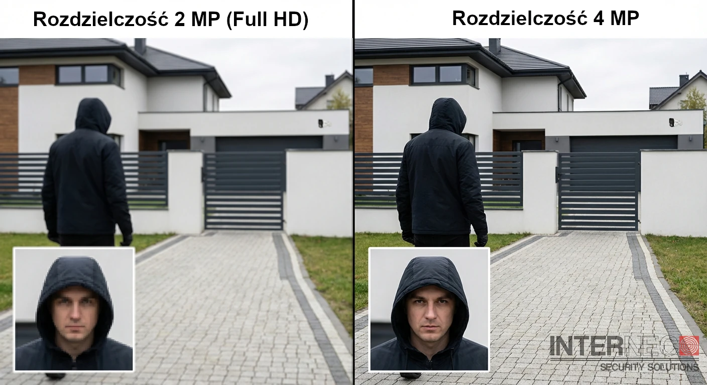 Zestawienie obrazu ze zwykłej kamery i kamery 4 MP ukazujące różnicę w widoczności szczegółów