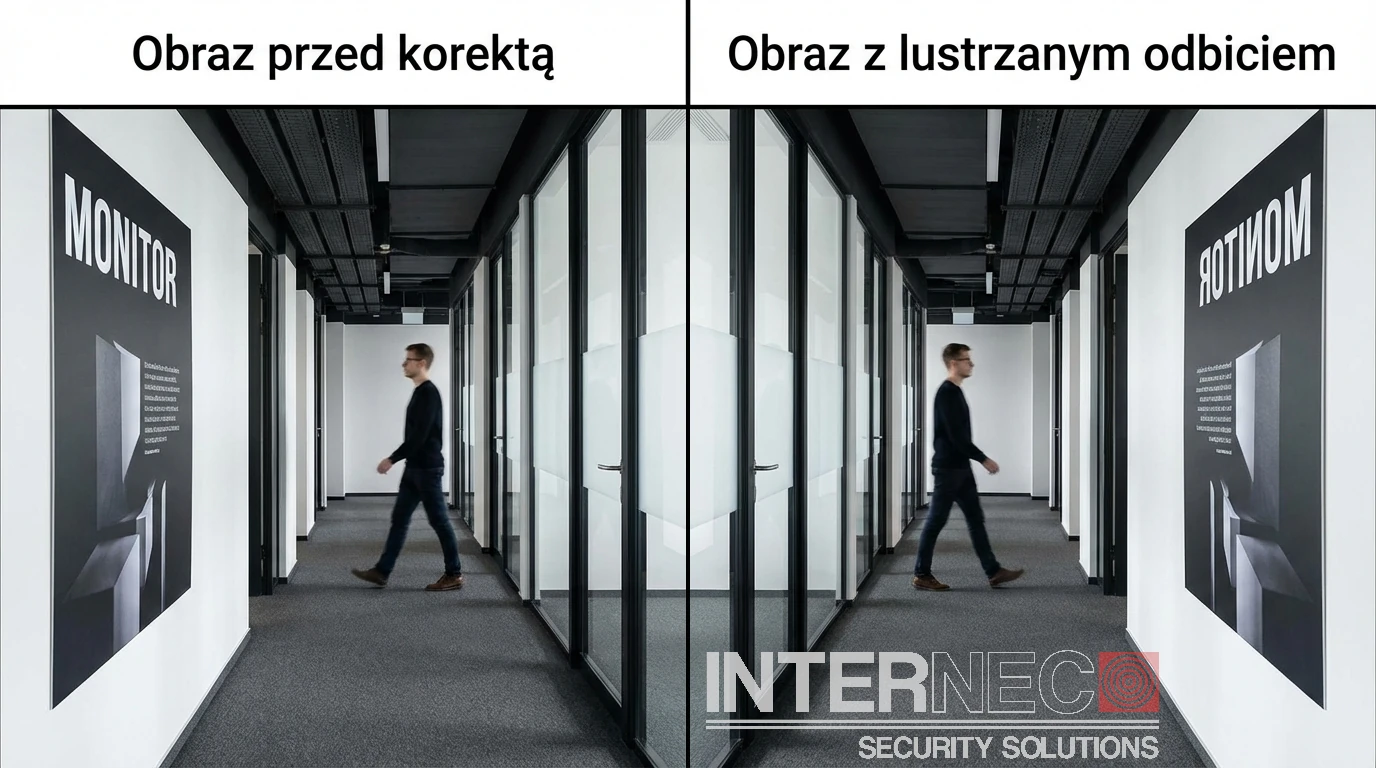 Porównanie obrazu z kamery przed i po zastosowaniu funkcji lustrzanego odbicia Mirror