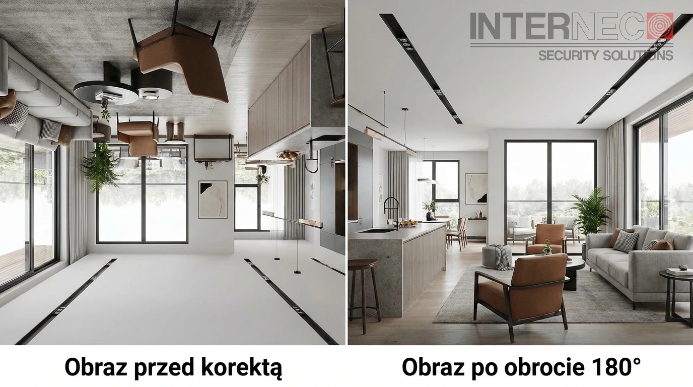 Porównanie obrazu z kamery przed i po zastosowaniu funkcji obrotu o 180 stopni