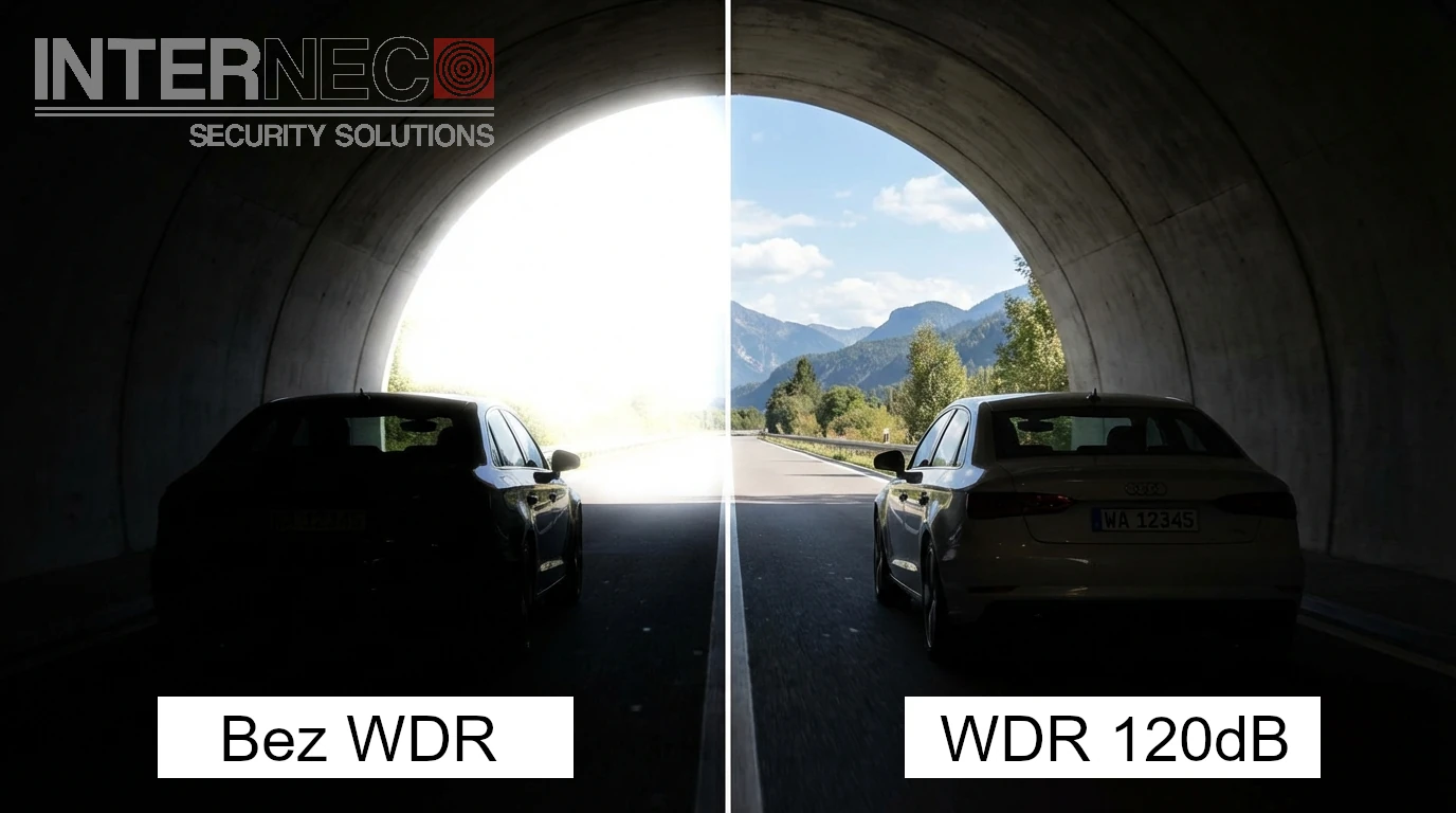 Porównanie działania technologii WDR 120dB w kamerze monitoringu przy silnym świetle słonecznym