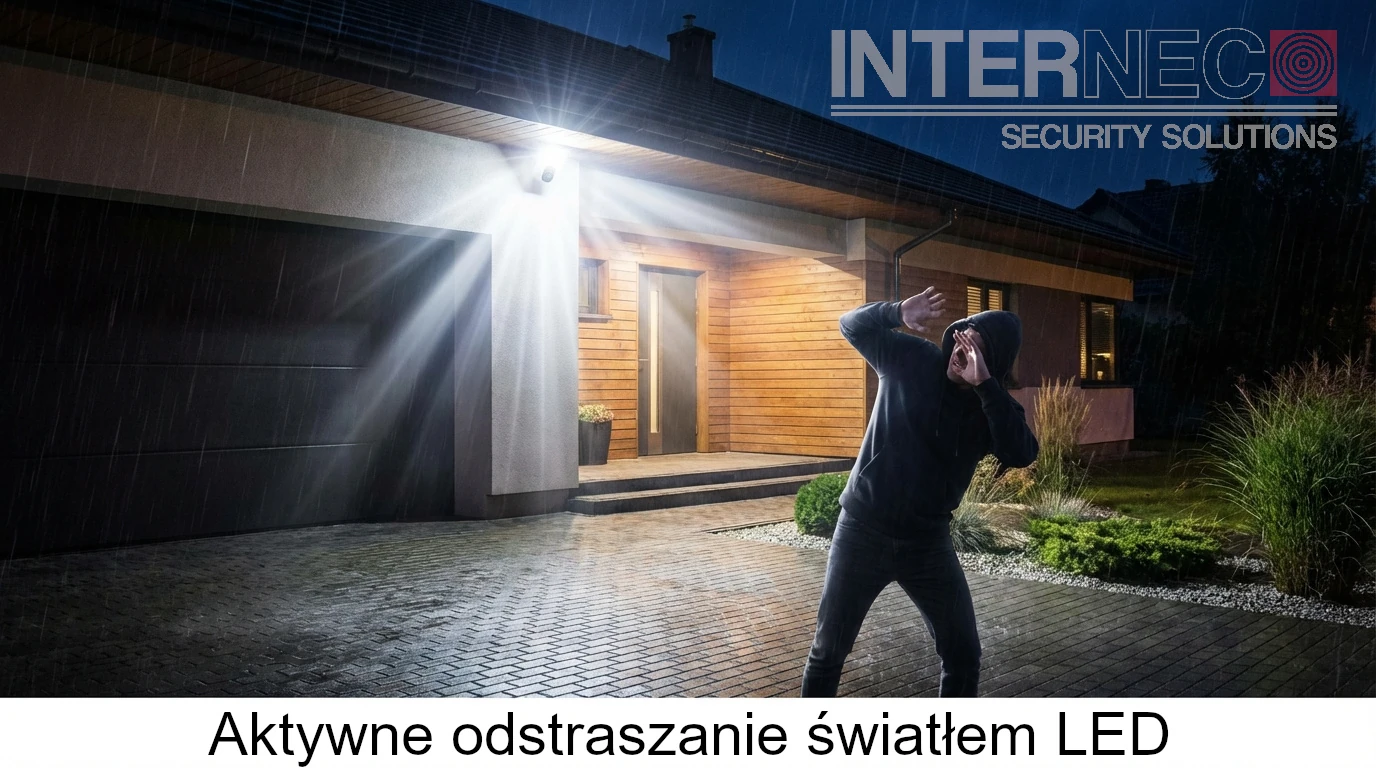 Kamera z funkcją aktywnego odstraszania stroboskopem LED podczas wykrycia intruza nocą
