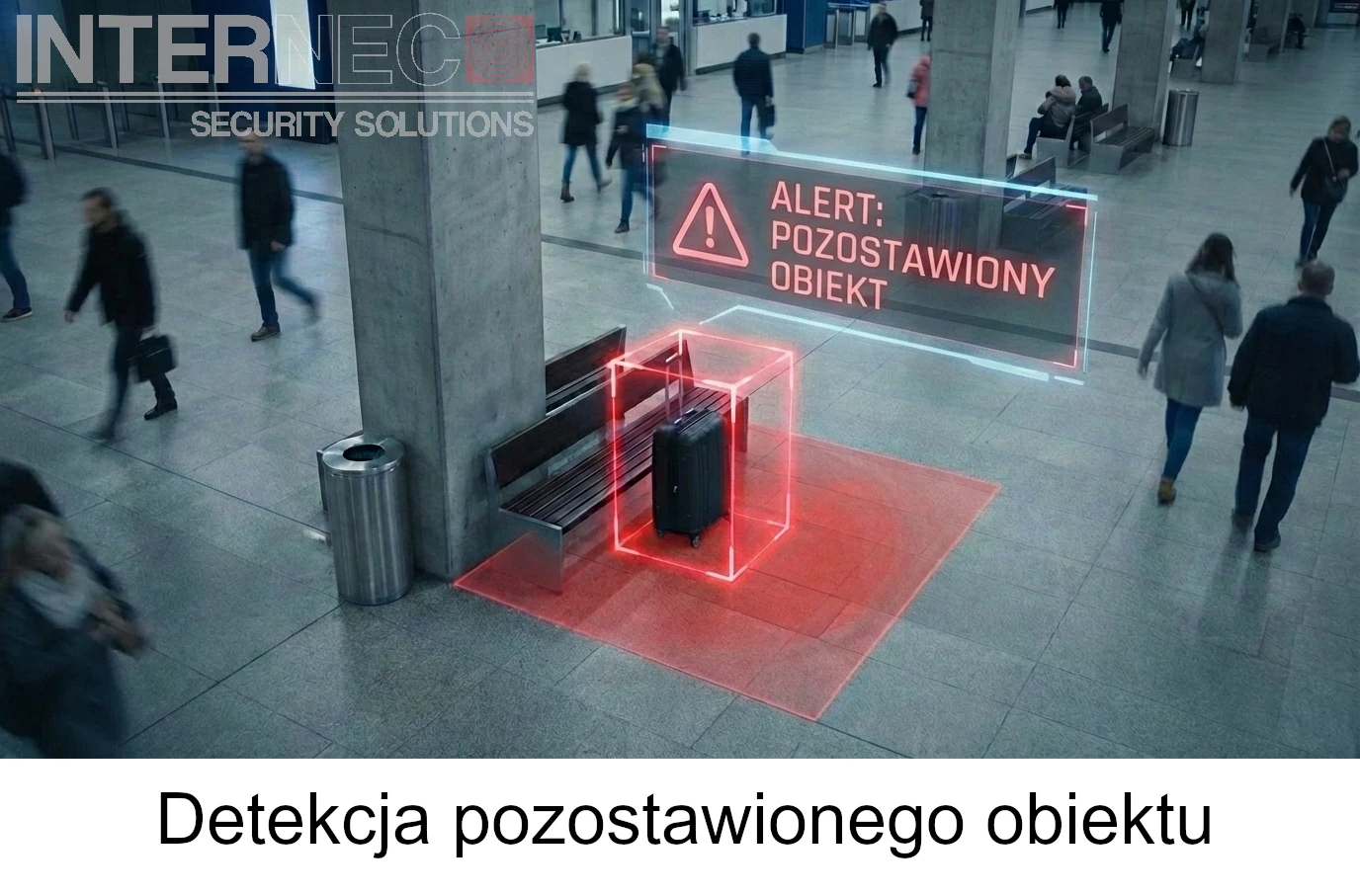 Porównanie sceny z wykrytym pozostawionym obiektem w lobby biurowym