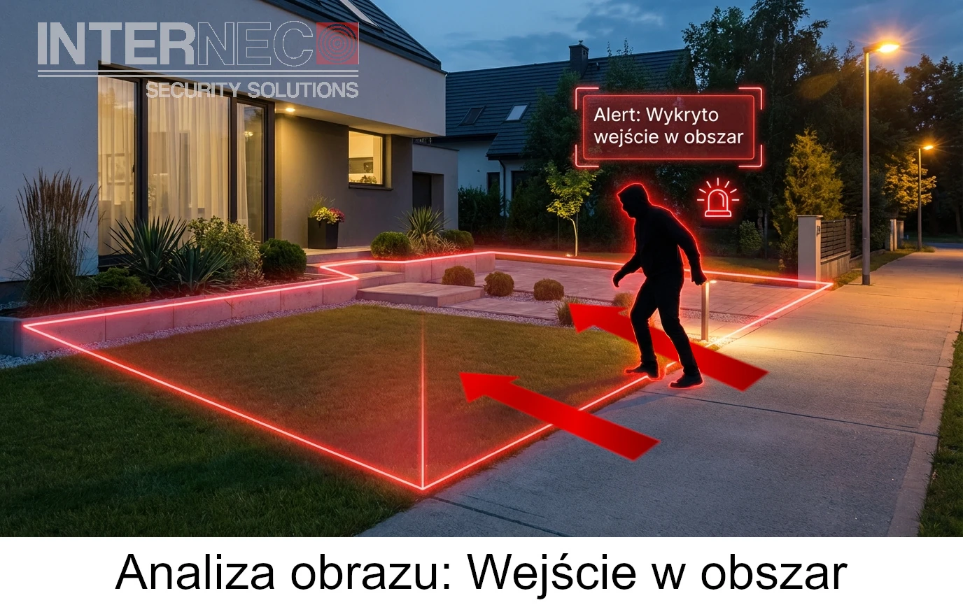 Wizualizacja funkcji analizy wejścia w obszar na terenie prywatnej posesji